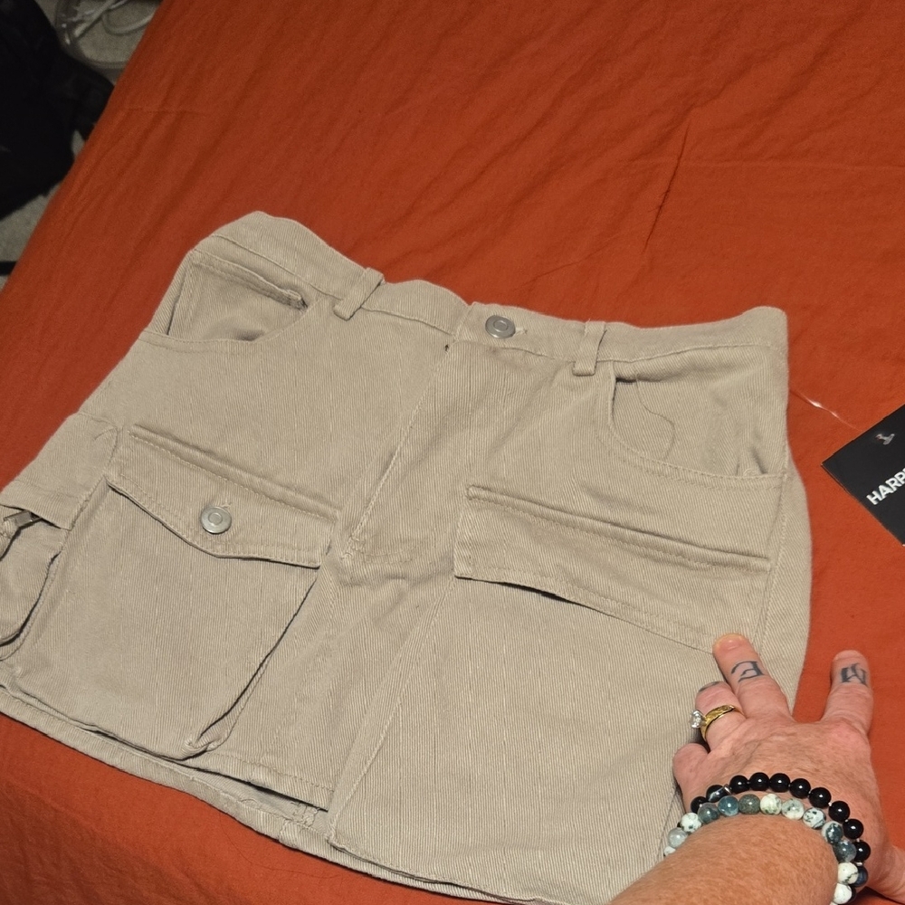 Khaki Mini Skirt with Pockets